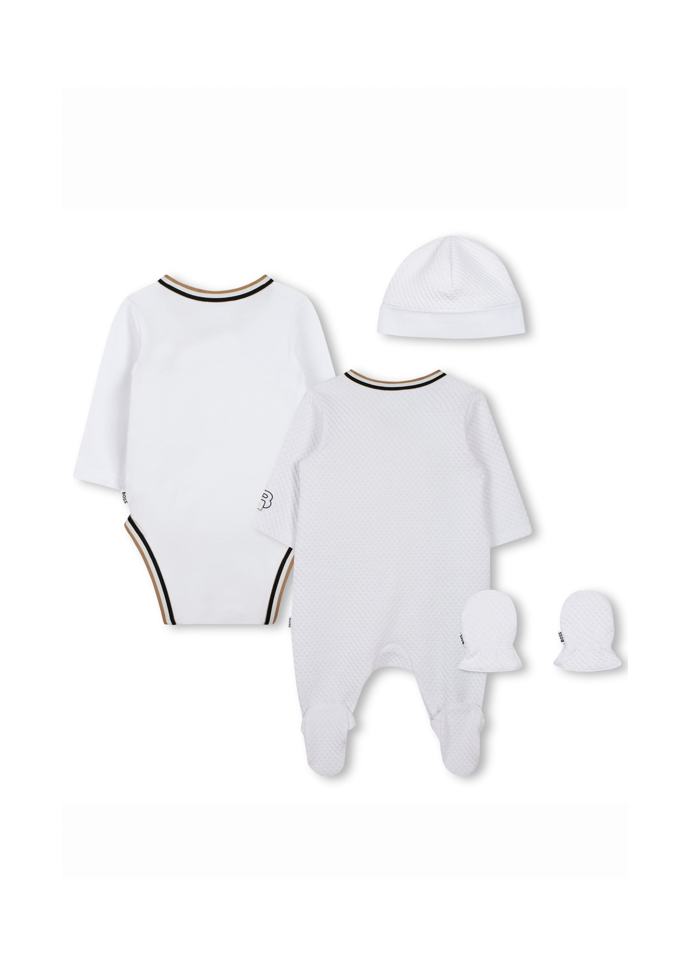 Boss Kids Tutina con Body Cappellino e Muffole Bianco per Neonati