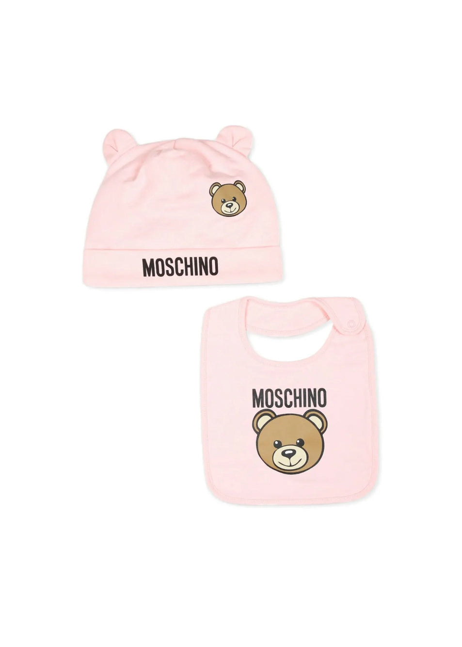 Moschino Kids Cappello con Bavetta Rosa con Logo Teddy Bear per Neonate