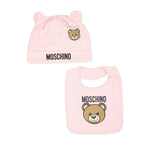 Moschino Kids Cappello con Bavetta Rosa con Logo Teddy Bear per Neonate
