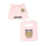 Moschino Kids Cappello con Bavetta Rosa con Logo Teddy Bear per Neonate