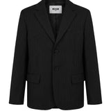 MSGM Kids Blazer Nero a Righe con Stampa sul Retro per Bambine