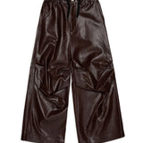 Maison Margiela Kids Pantalone in Pelle Marrone Scuro Unisex