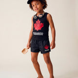 Dsquared2 Kids Black Maple Leaf Logo Print Tank Top for Children