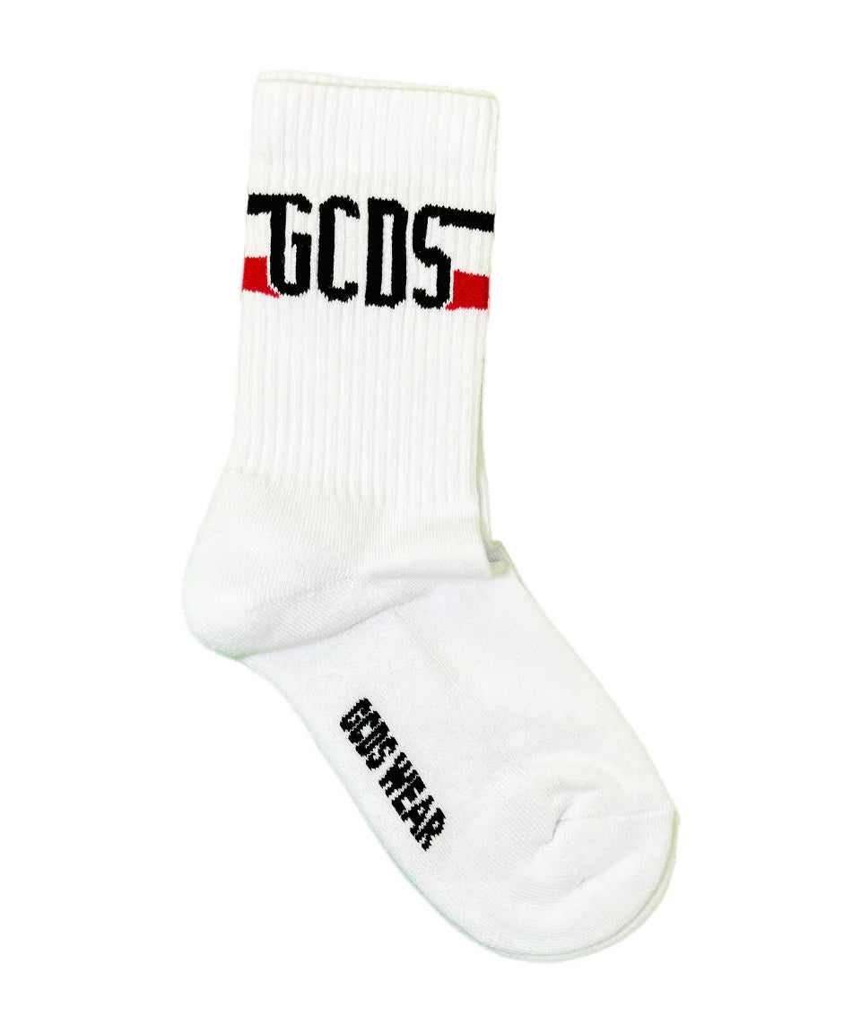 Gcds Kids Calzino Bianco Nero e Rosso con Logo Unisex