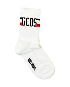 Gcds Kids Calzino Bianco Nero e Rosso con Logo Unisex