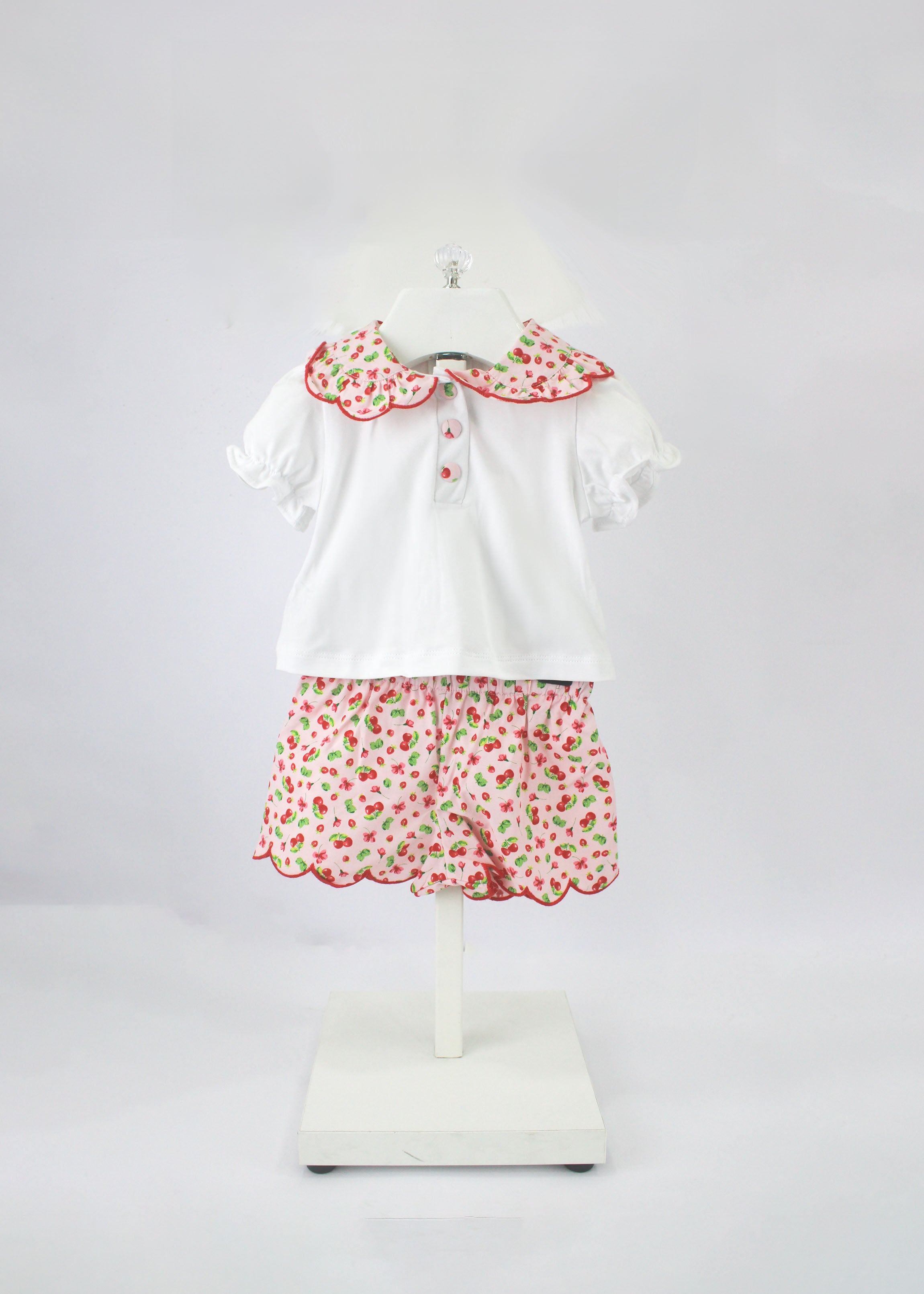 Deolinda T-shirt Bianca con Shorts Cherry per Neonate