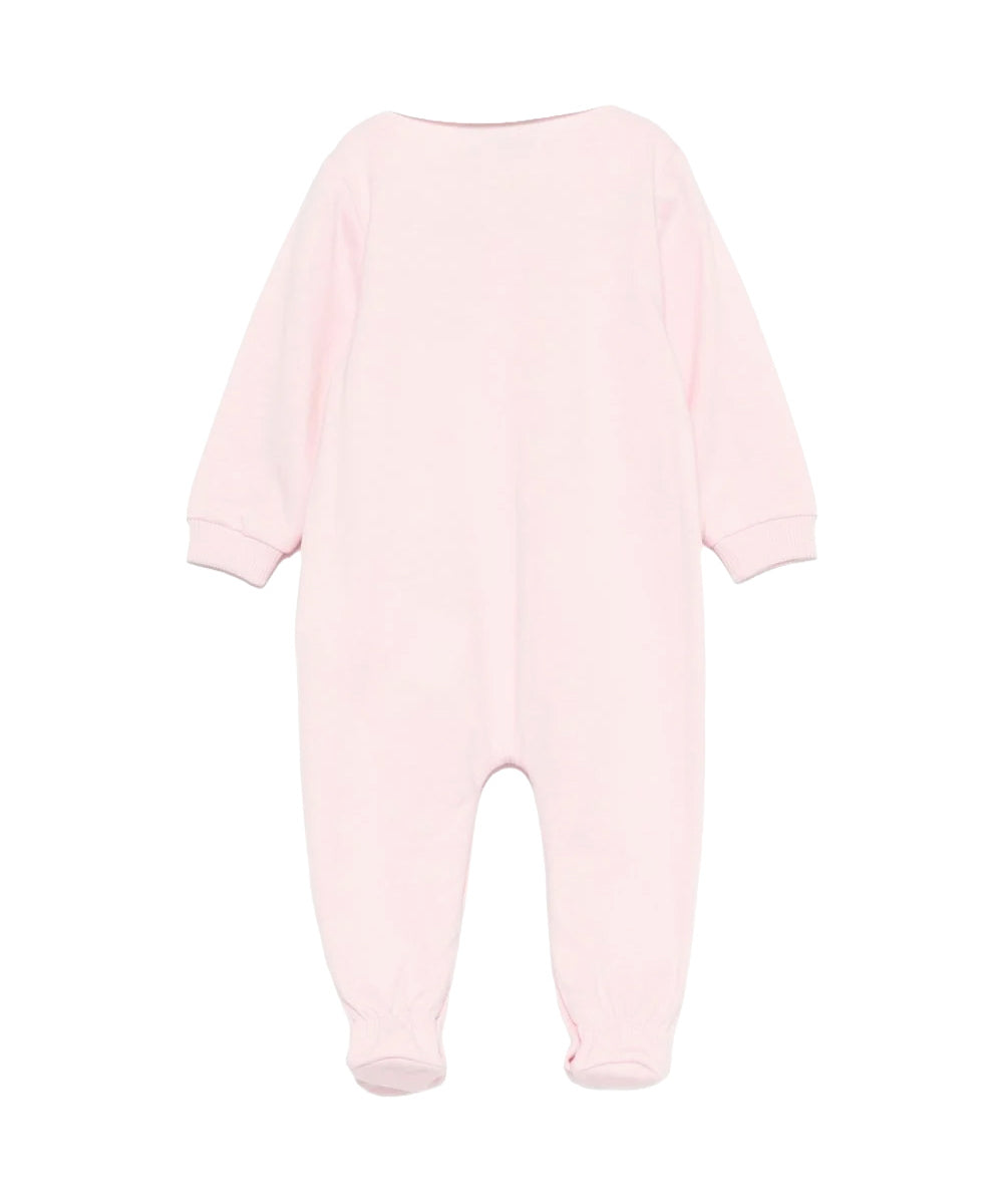 Moschino Kids Tutina Rosa in Cotone con Colletto, Tasche Teddy Bear e Logo per Neonate