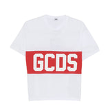 Gcds Kids T-Shirt Bianca con Banda Rossa Logata Unisex