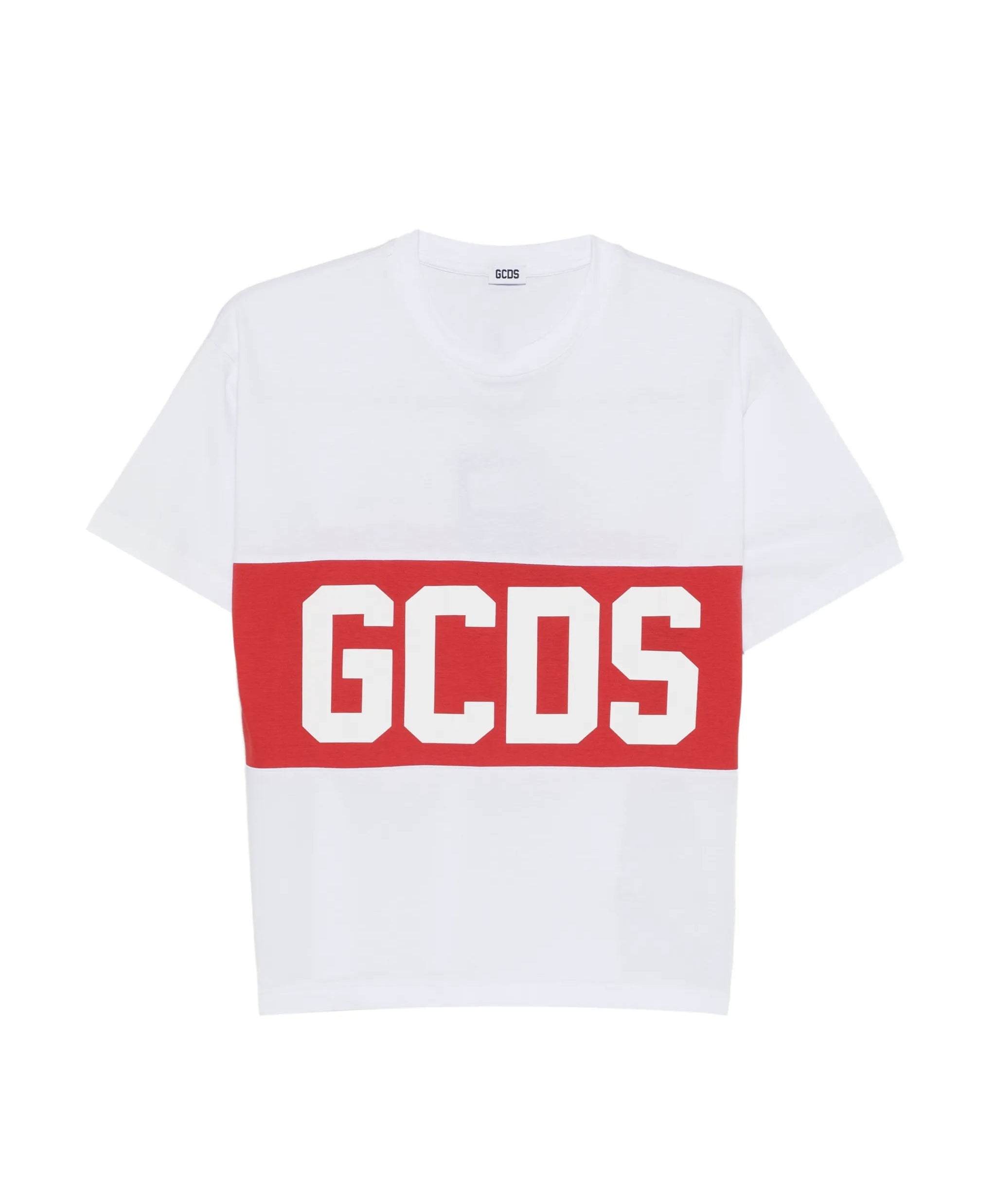 Gcds Kids T-Shirt Bianca con Banda Rossa Logata Unisex