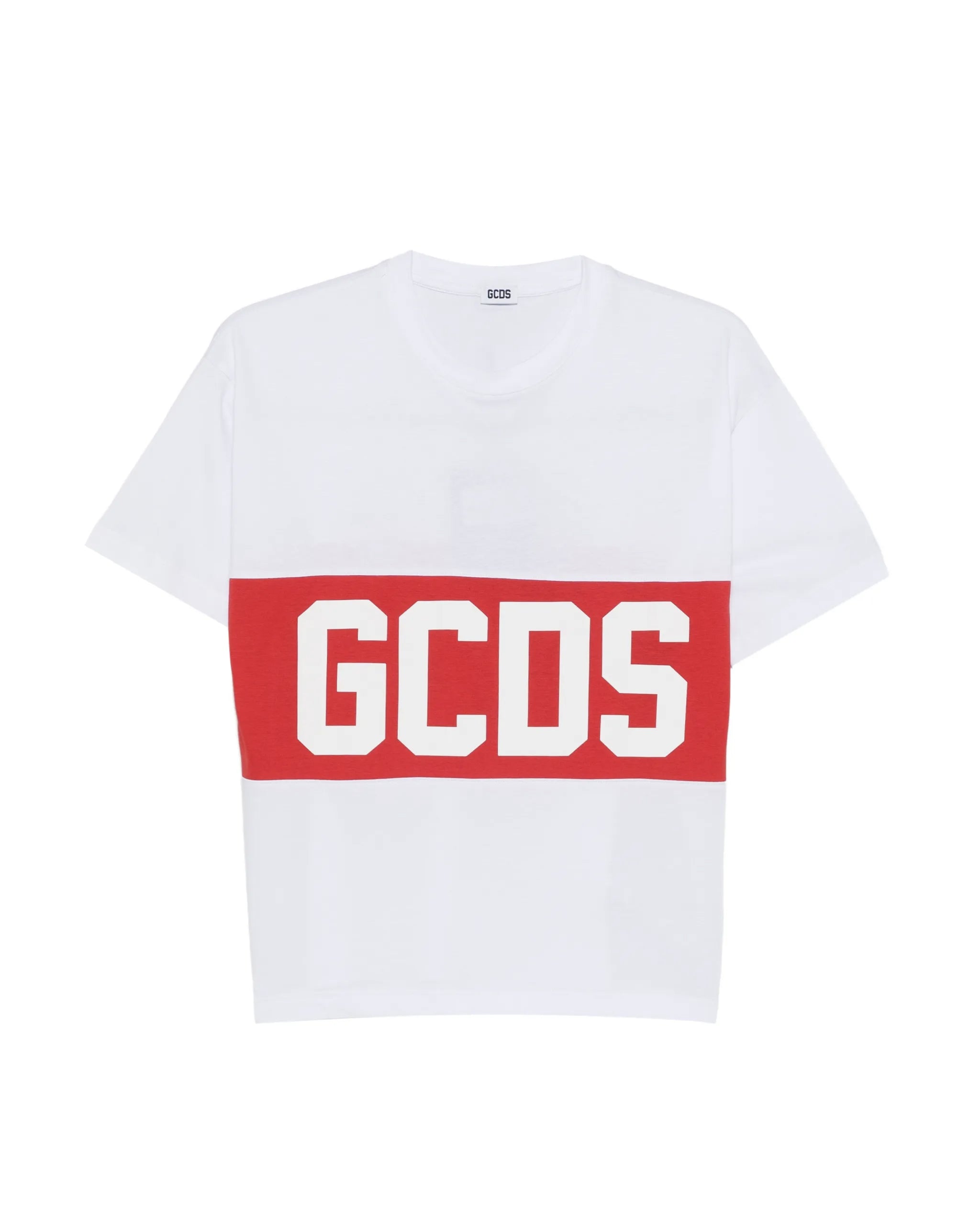 Gcds Kids T-Shirt Bianca con Banda Rossa Logata Unisex
