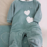 Minibanda Tutina Verde con Ricamo Cuori per Neonate