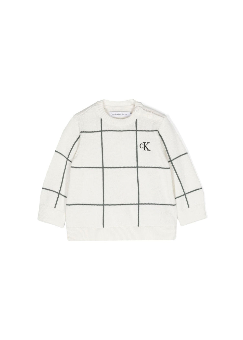 Calvin Klein Kids Felpa Girocollo Avorio a Righe per Neonati