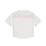 Palm Angels Kids T-Shirt Off-White con Logo Rosa per Bambine