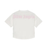 Palm Angels Kids T-Shirt Off-White con Logo Rosa per Bambine