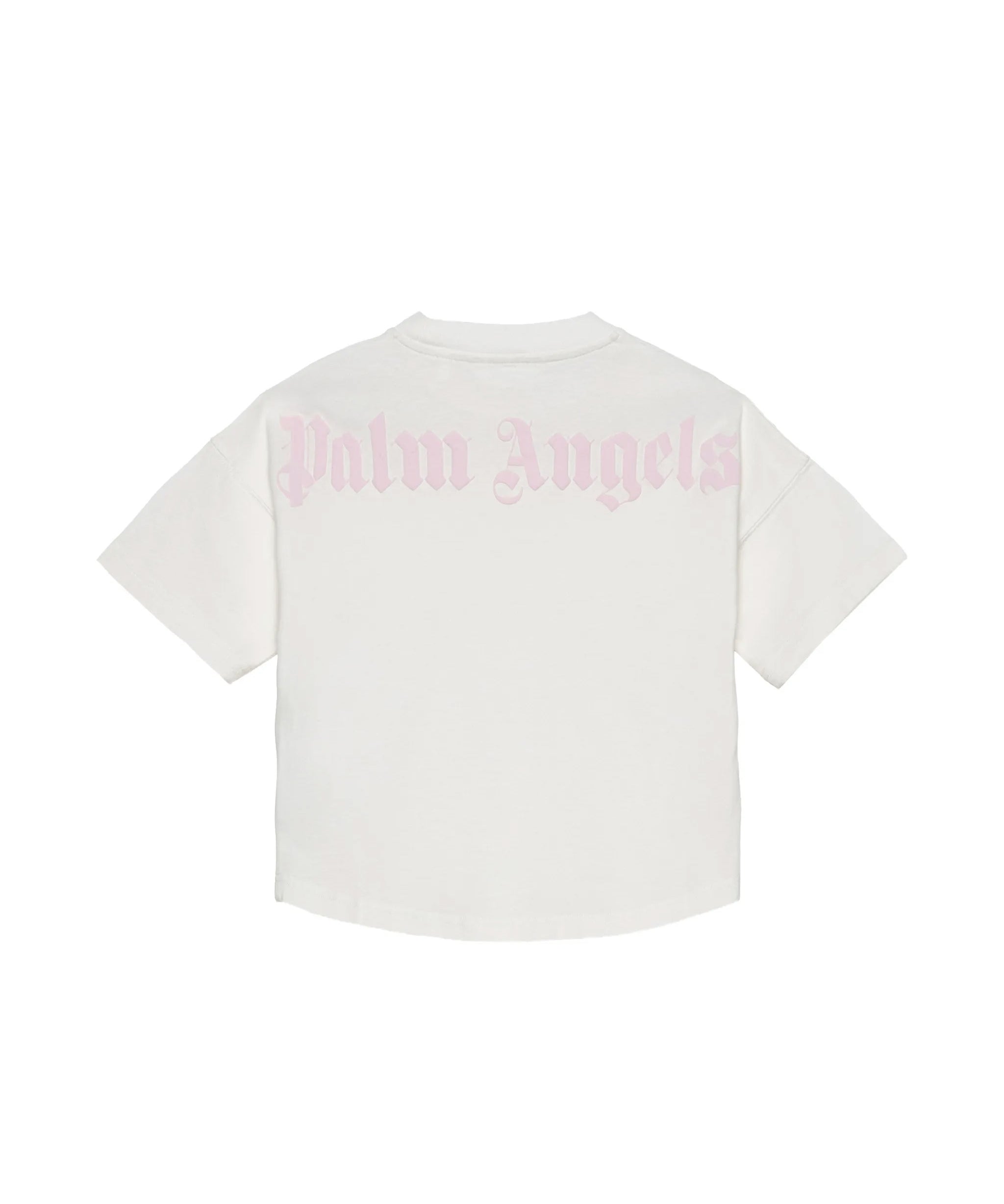 Palm Angels Kids T-Shirt Off-White con Logo Rosa per Bambine