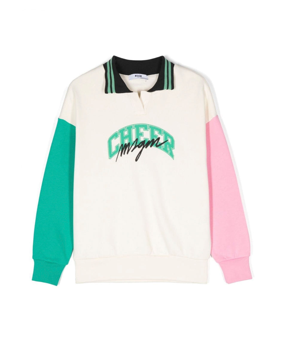 MSGM Kids Felpa Crema con Stampa per Bambine