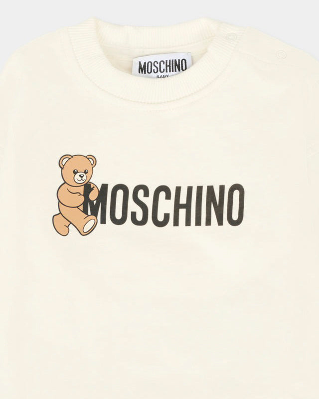 Moschino Kids Felpa Girocollo Panna con Logo per Neonati