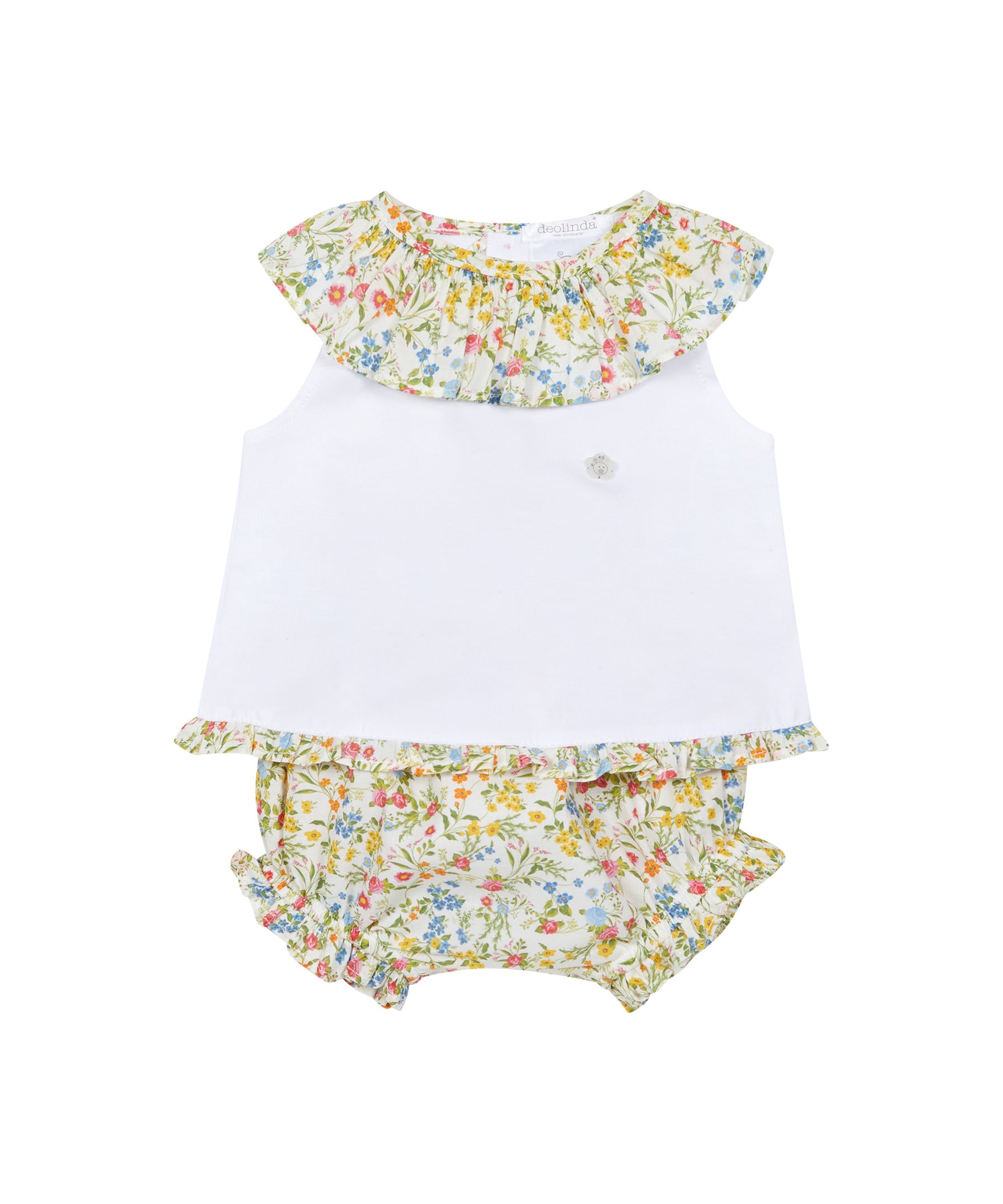 Deolinda Kids Completo Bianco Fantasia Fiori per Neonate