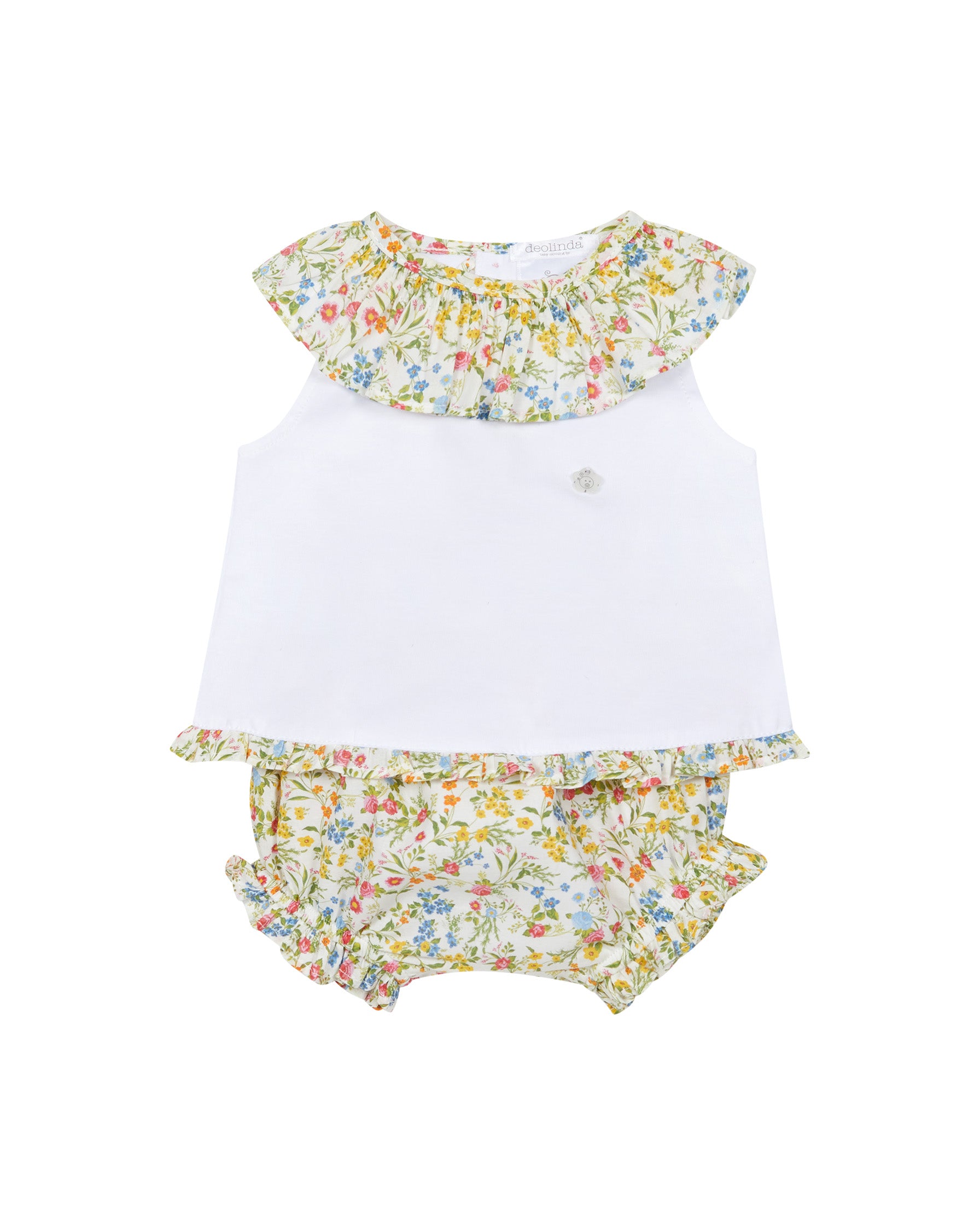 Deolinda Kids Completo Bianco Fantasia Fiori per Neonate