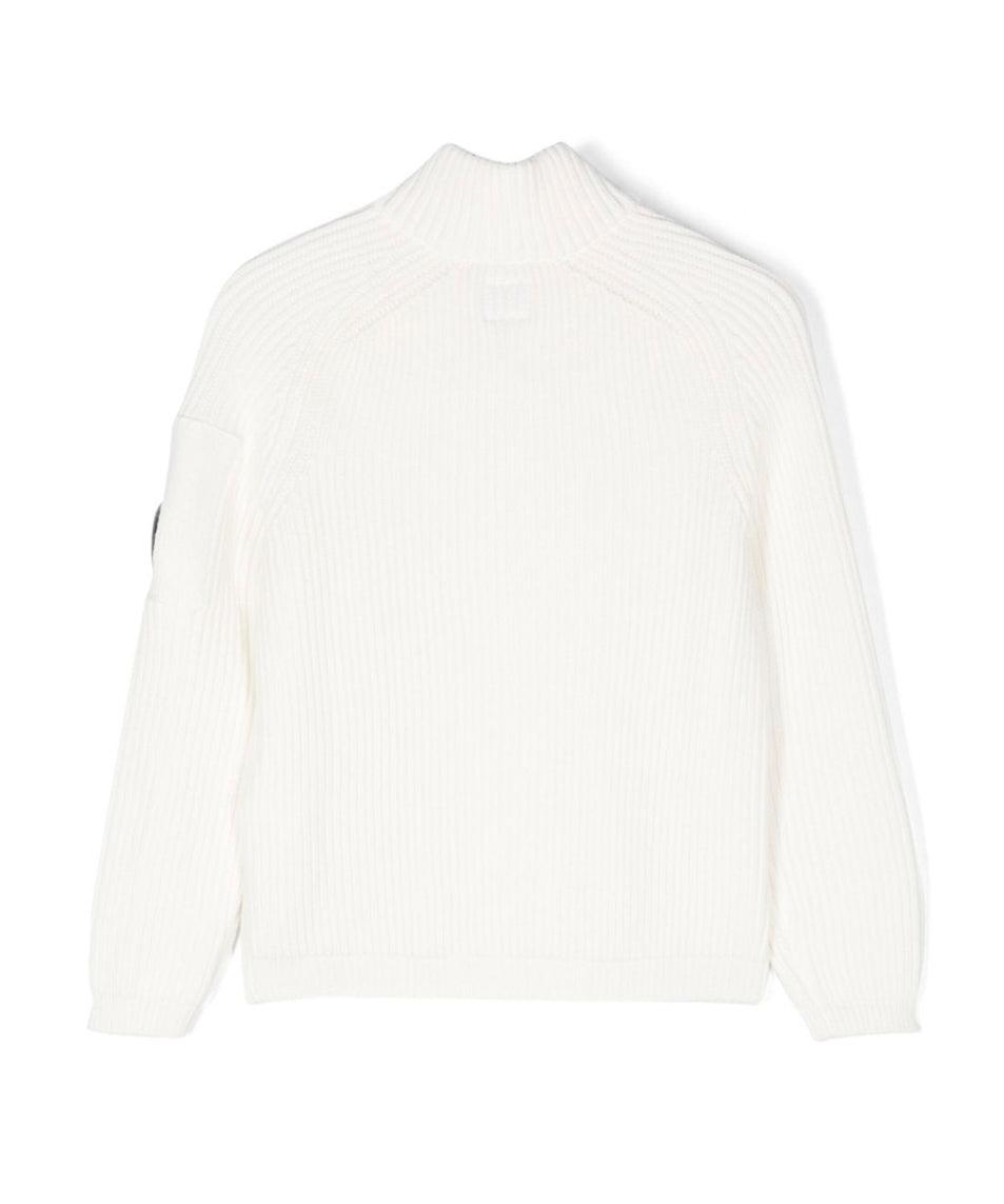 C.P. Company Kids Maglione Bianco con Zip a Coste per Bambini
 (retro)