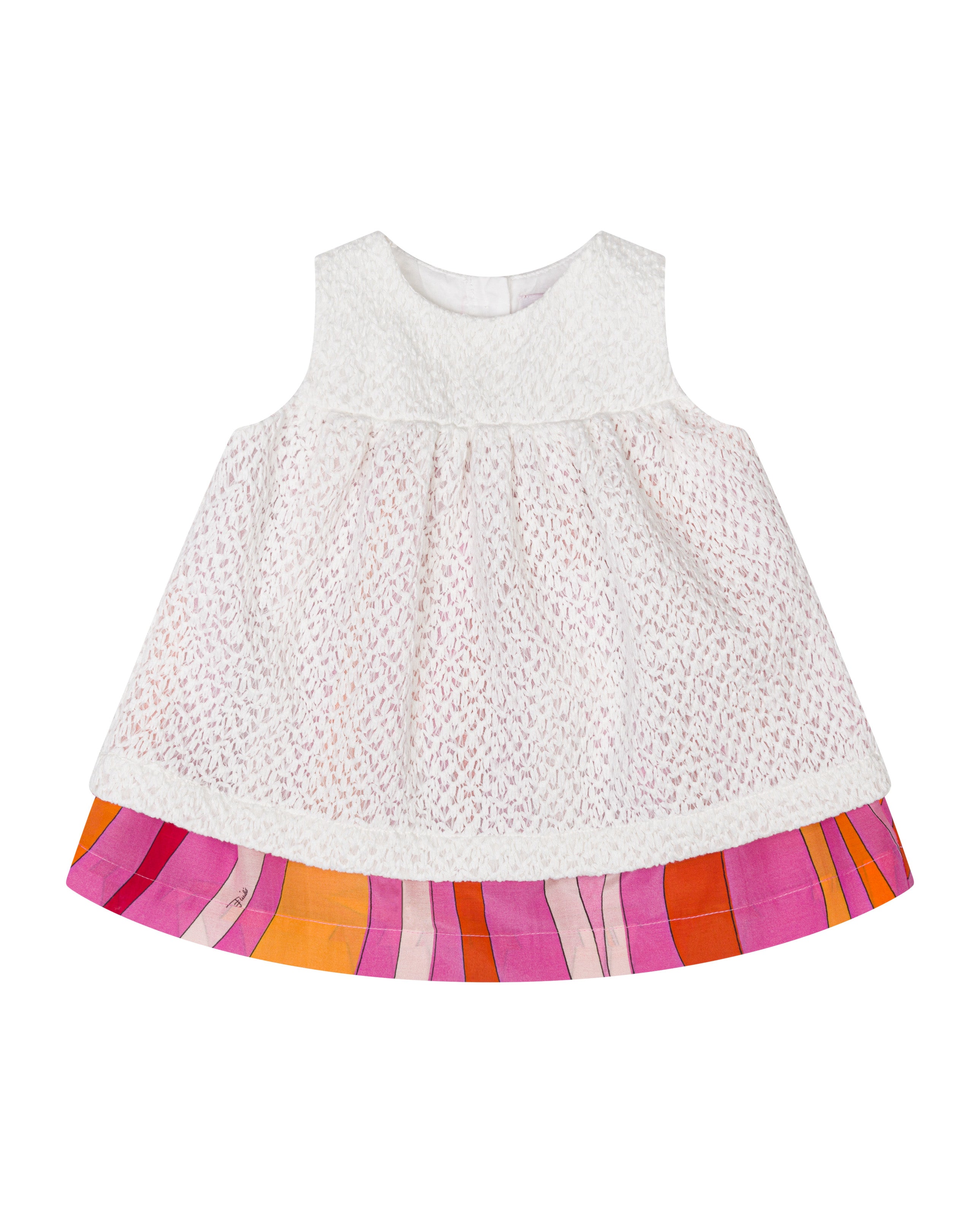 Emilio Pucci Kids Abito Fantasia Bianco e Rosa per Neonate