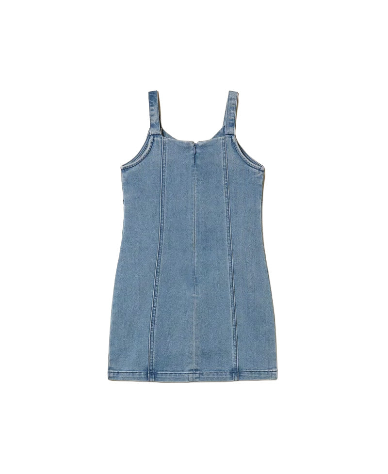 Twinset Kids Abito in Denim con Maxi Fiocco per Bambine