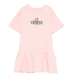 Moschino Kids Abito Rosa con Gonna Rouches e Logo Teddy Bear per Bambine