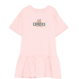 Moschino Kids Abito Rosa con Gonna Rouches e Logo Teddy Bear per Bambine