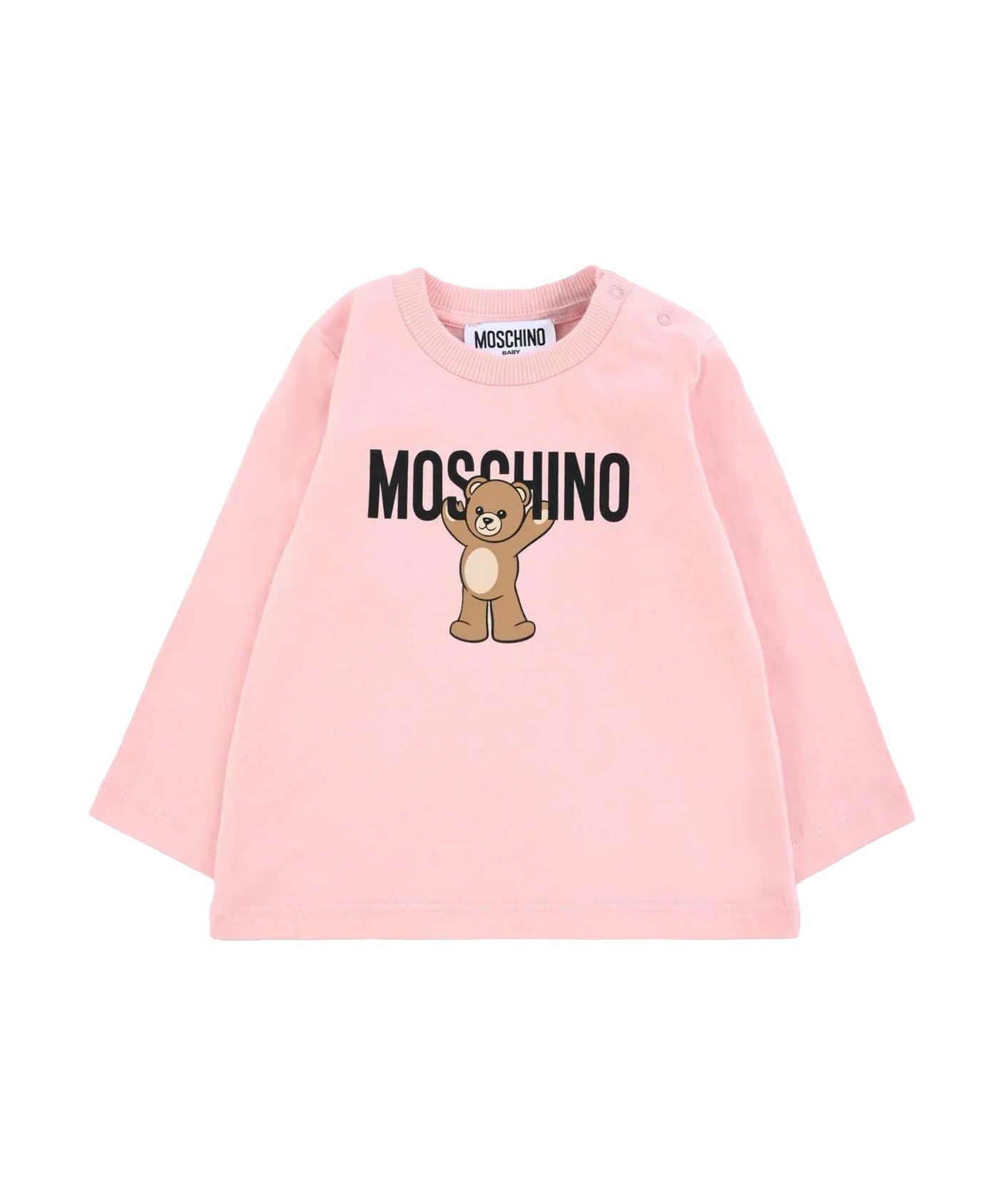 Moschino Kids T-shirt Manica Lunga rosa con Stampa per Neonate
