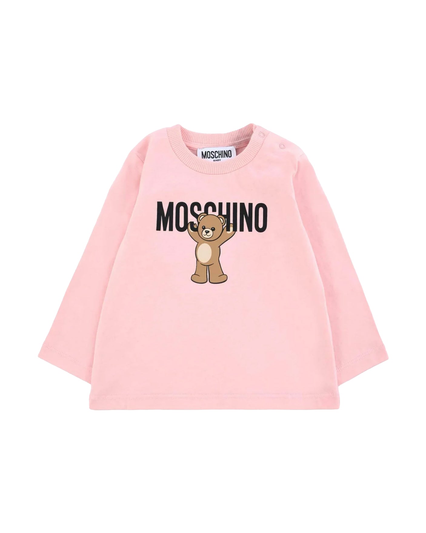 Moschino Kids T-shirt Manica Lunga rosa con Stampa per Neonate