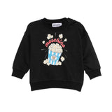 Moschino Kids Felpa Nera Girocollo con Stampa Popcorn Teddy Bear e Logo per Neonati