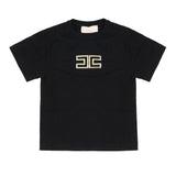 Elisabetta Franchi La Mia Bambina T-shirt Nero con Logo Effetto Metallico oro per Bambine
