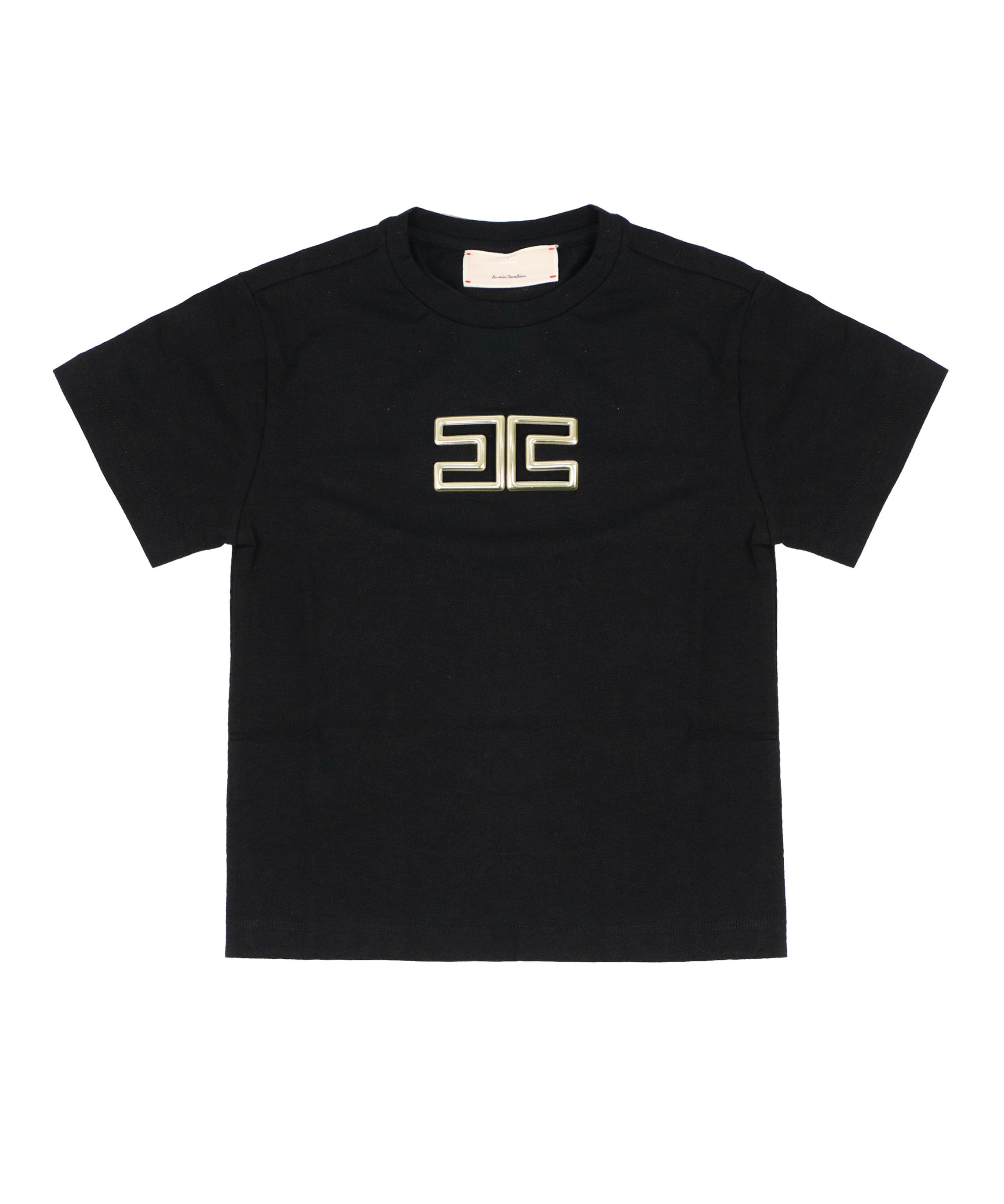 Elisabetta Franchi La Mia Bambina T-shirt Nero con Logo Effetto Metallico oro per Bambine