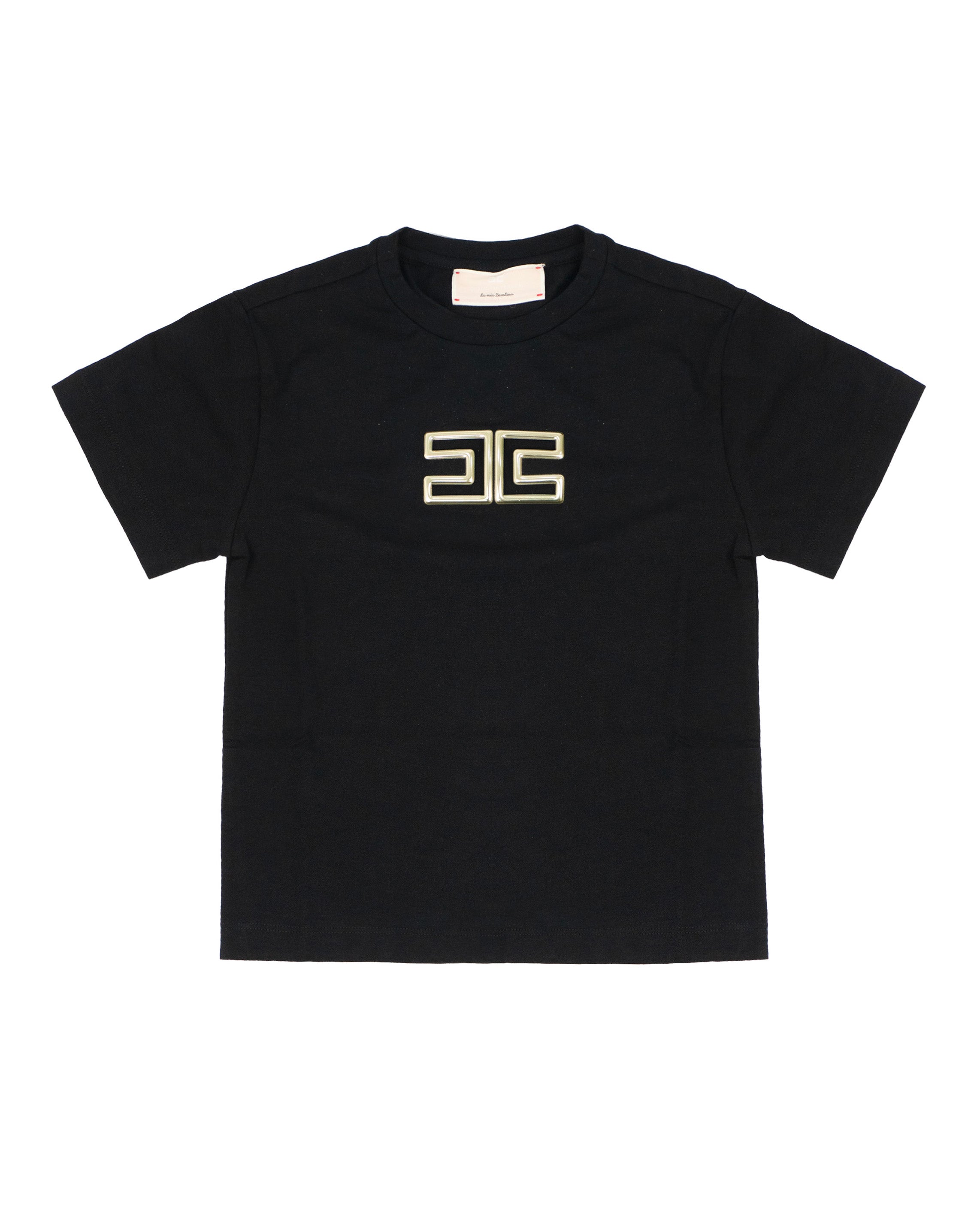 Elisabetta Franchi La Mia Bambina T-shirt Nero con Logo Effetto Metallico oro per Bambine