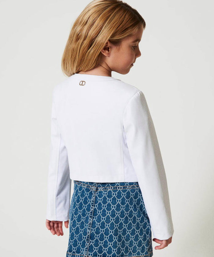 Twinset Kids Giubbino Bianco Ecopelle per Bambine (retro indossato)