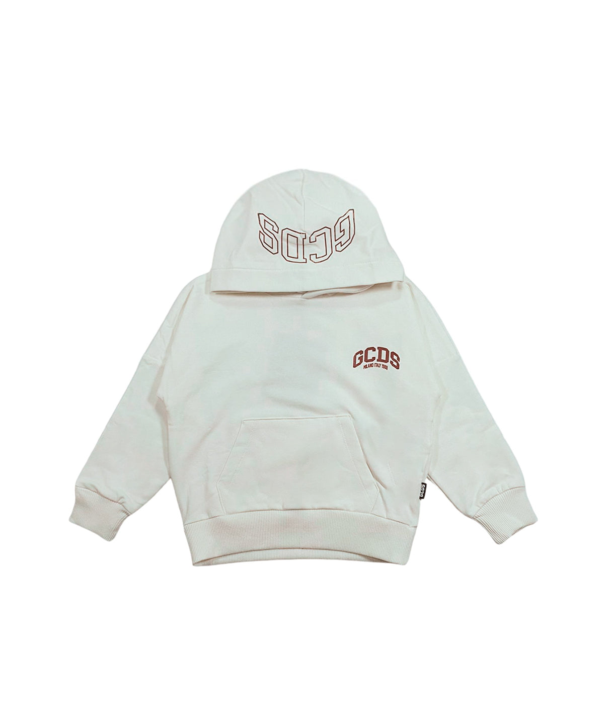 Gcds Kids Felpa Beige con Capuccio e Stampa Logo per Bambini