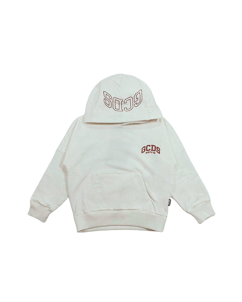 Gcds Kids Felpa Beige con Capuccio e Stampa Logo per Bambini