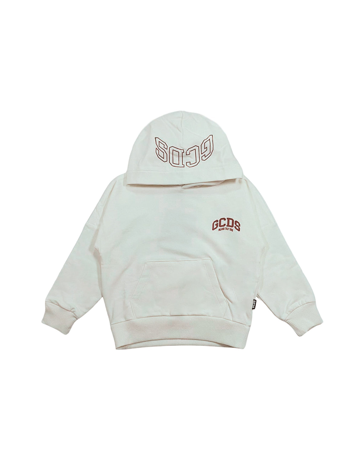 Gcds Kids Felpa Beige con Capuccio e Stampa Logo per Bambini