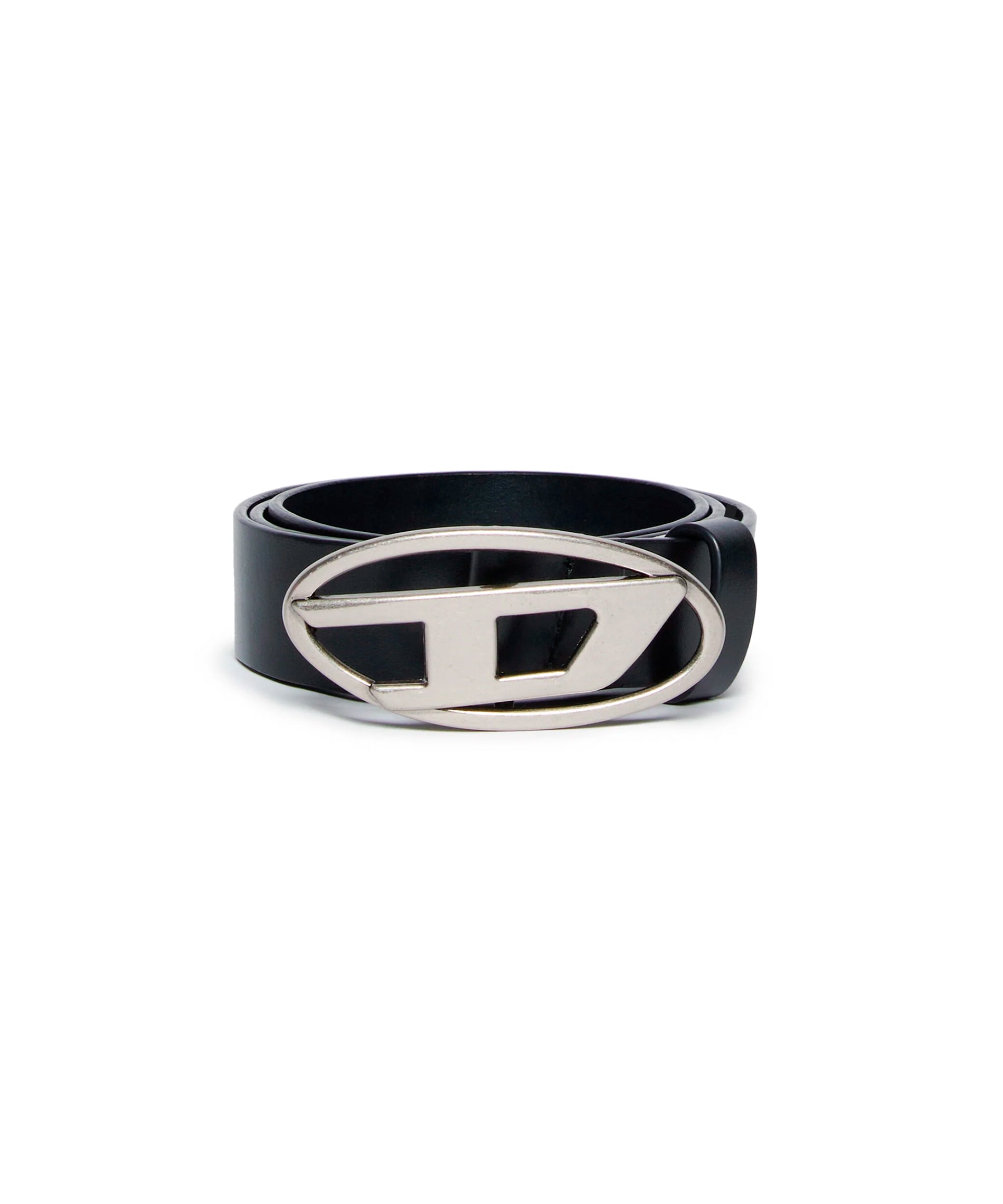 Diesel Kids Cintura Nera in Pelle con Logo Oval D 1