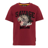 Just Cavalli Kids T-Shirt Bordeaux con Stampa Savage Unisex