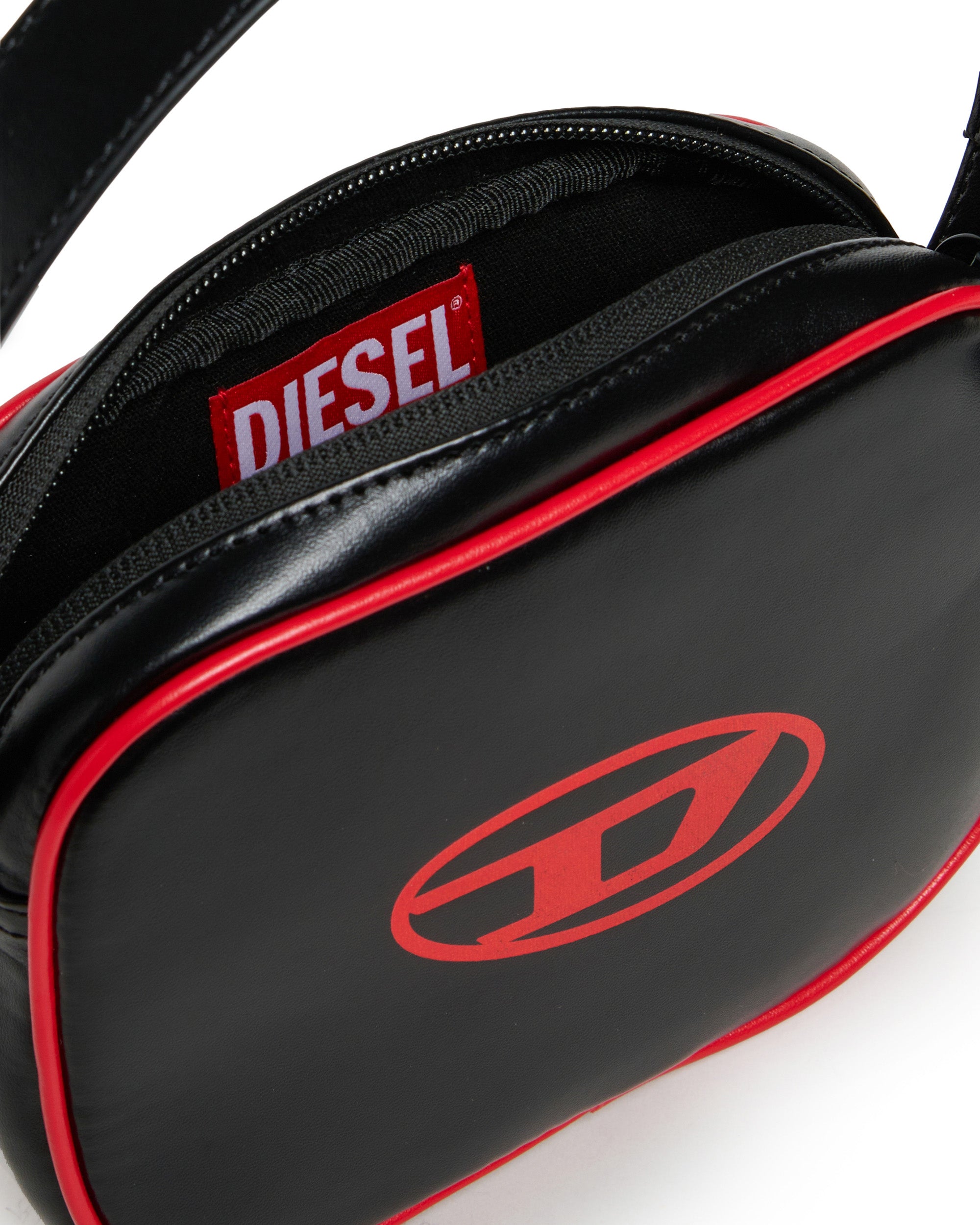 Diesel Kids Borsa Nera con Logo Oval D a Contrasto e Dettagli Rossi a Contrasto per Bambine