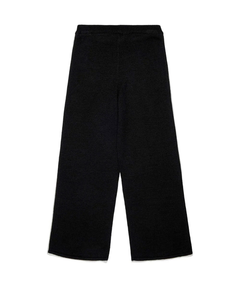 Max&Co Kids Pantalone in Maglia Nero a Gamba Larga con Bande a Contrasto e Logo per Bambine