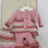 Marlù Completo Multicolor con Fiocco Rosa per Neonate