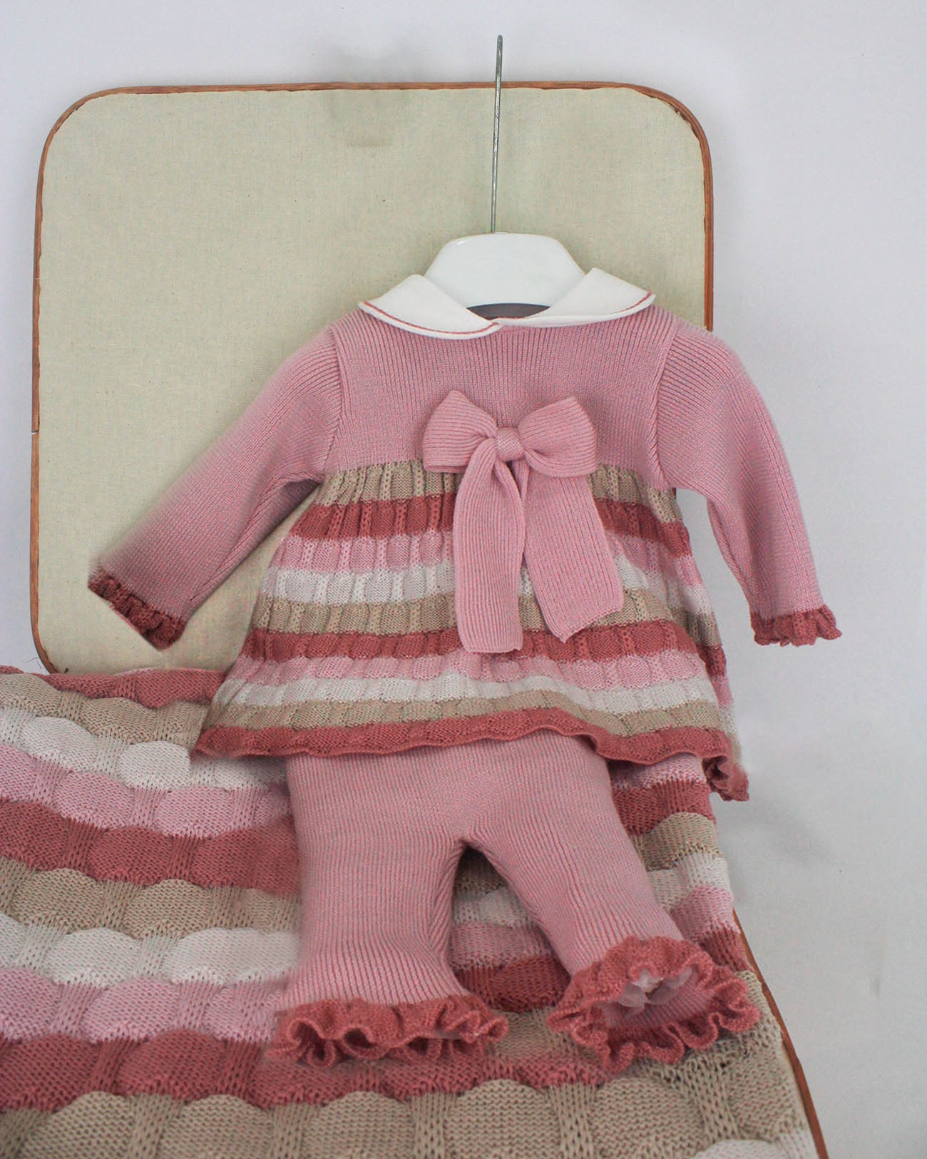 Marlù Completo Multicolor con Fiocco Rosa per Neonate