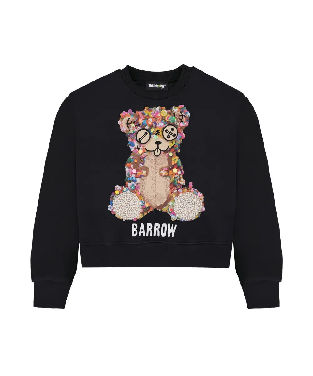 Barrow Kids Felpa Nero con Stampa Teddy Multicolor per Bambine