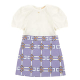 Elisabetta Franchi La Mia Bambina Abito Avorio con Motivo Logo Lilla per Bambine