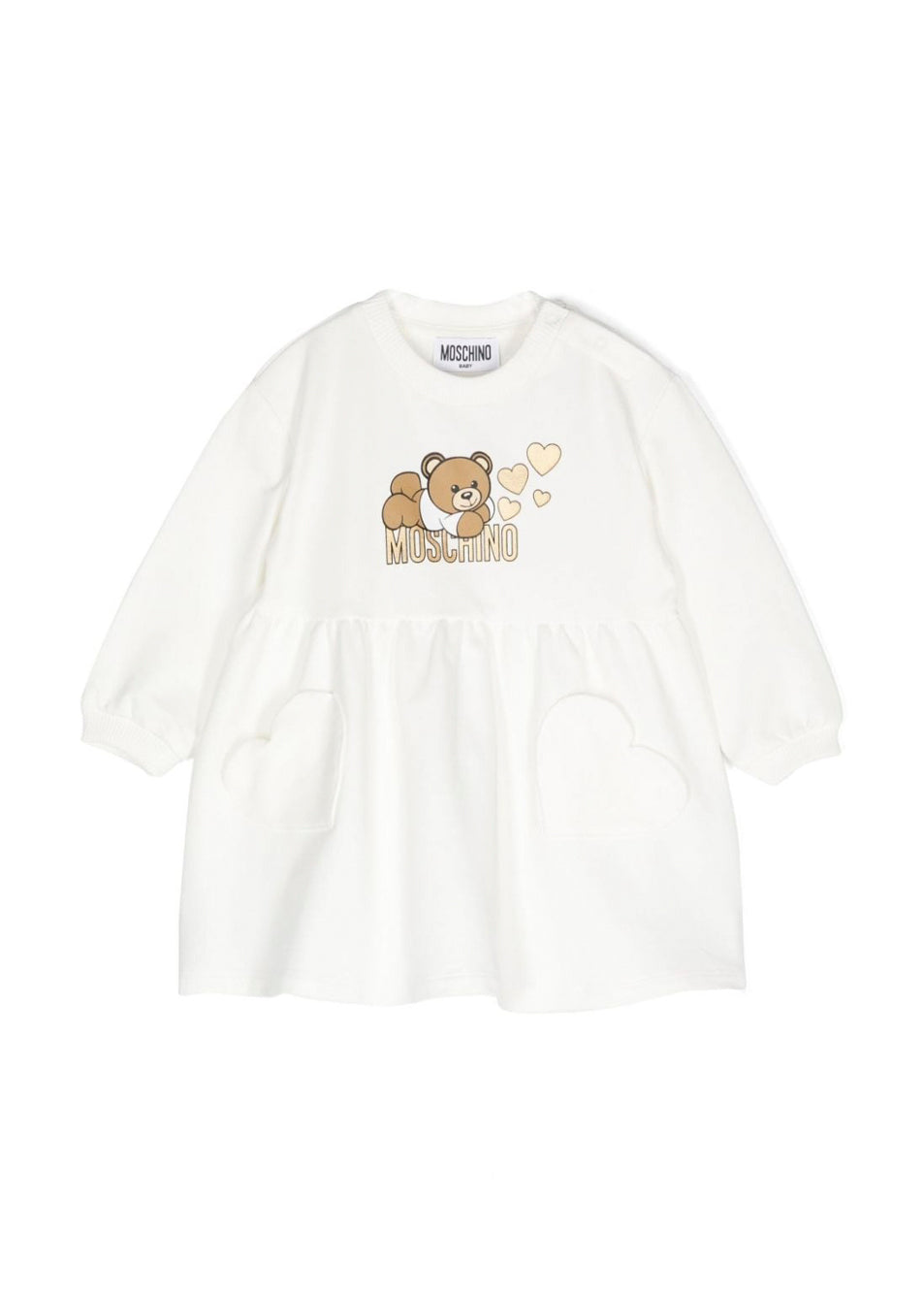 Moschino Kids Abito Panna Svasato con Stampa Teddy Bear per Neonate