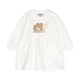 Moschino Kids Abito Panna Svasato con Stampa Teddy Bear per Neonate