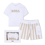 Boss Kids Completo Beige/Bianco a Strisce per Neonati