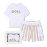 Boss Kids Completo Beige/Bianco a Strisce per Neonati